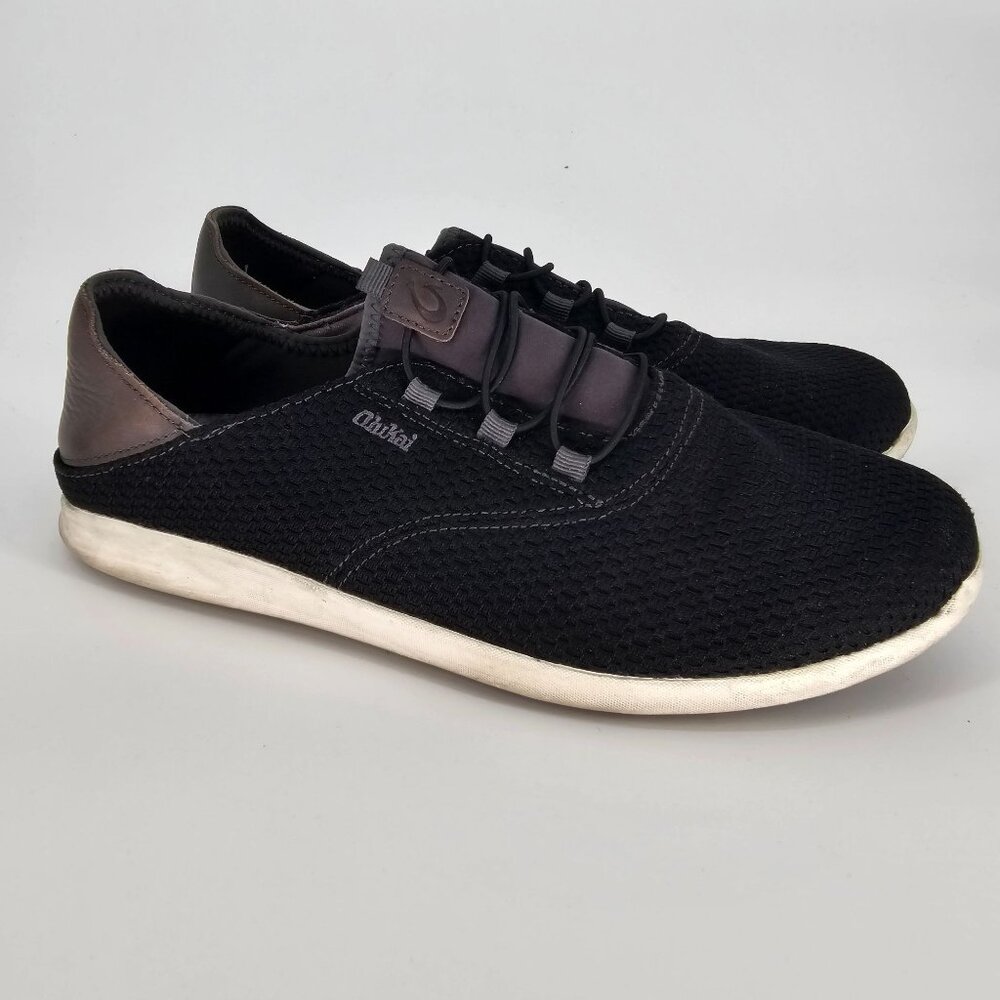 Olukai Mens Alapa Li Shoes 10.5 Black Woven Leather Accents Casual 10395-406C